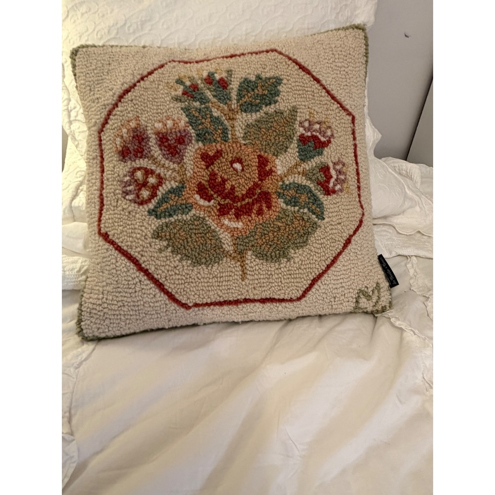 Laura Megroz for Chandler 4 Corners Hooked Wool Floral Pillow Velvet 16 Inch